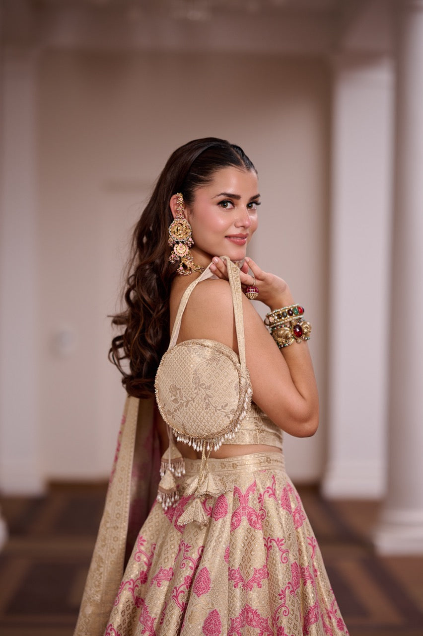 Gold Brocade Woven Round Sling Bag