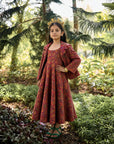 Safaa Magenta Moonga Silk Woven Floral Motif Blazer Set For Girls