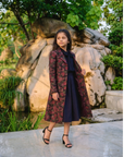 Safaa Black Moonga Silk Woven Motif Skirt Set For Girls