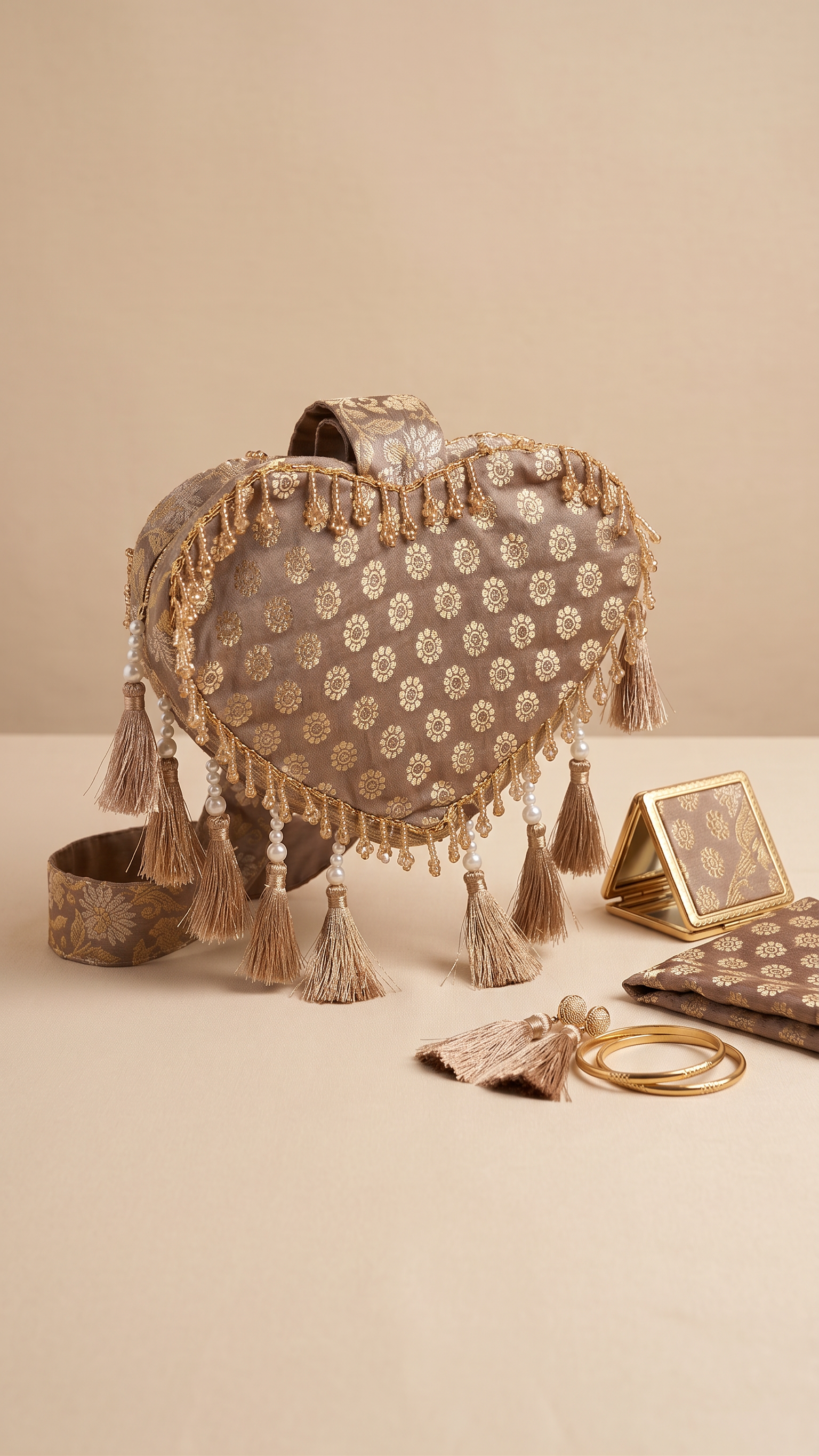 Antique Gold Woven Heart Clutch
