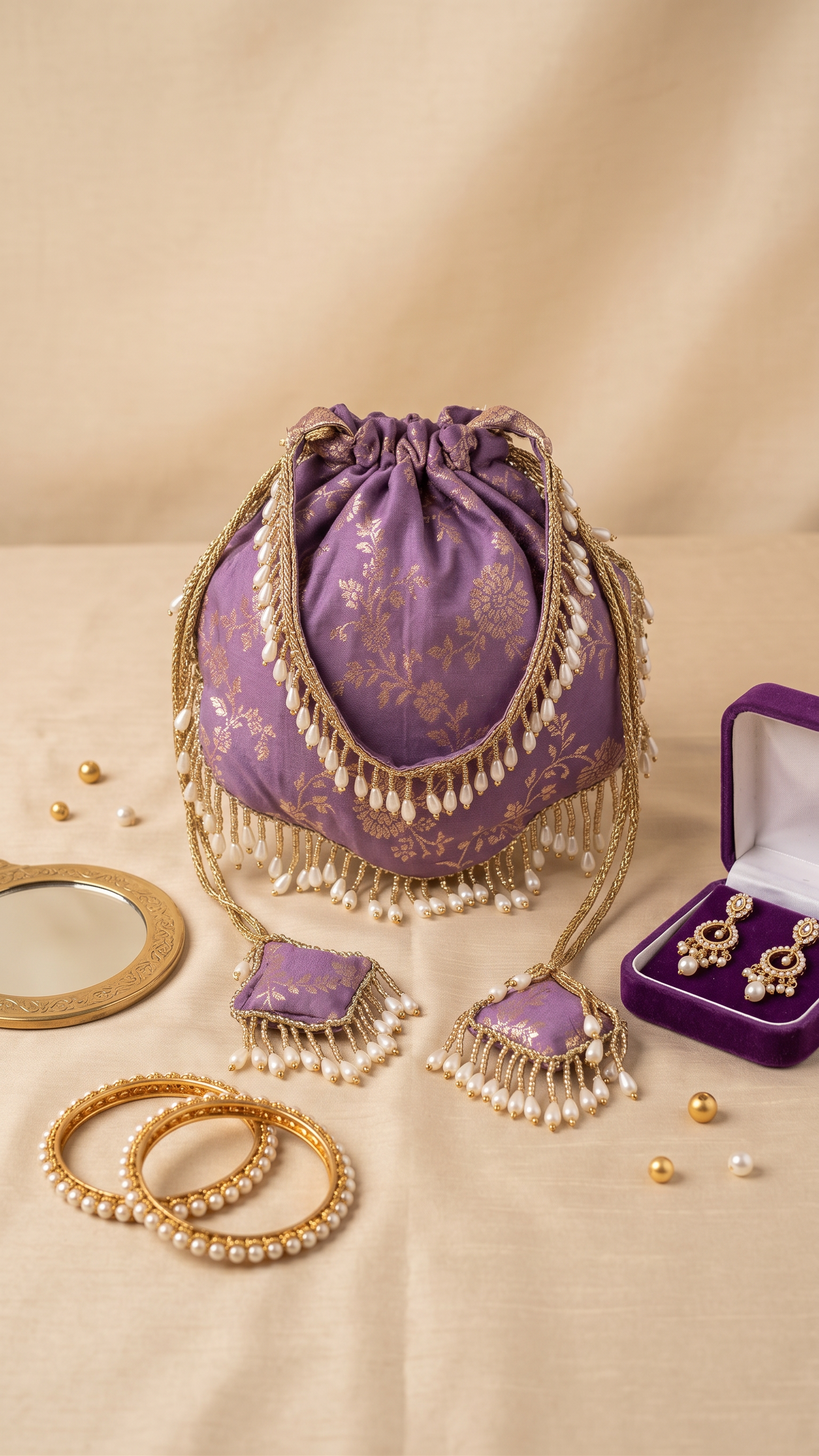 Lavender Brocade Woven Potli Bag