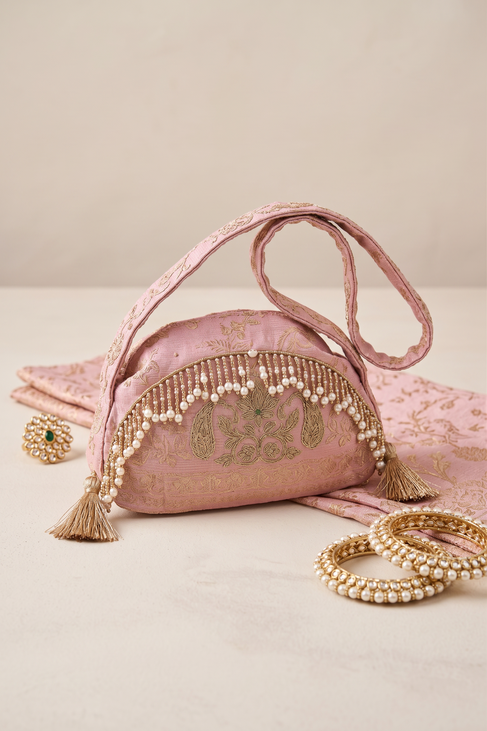 Rose Pink Banarasi Woven Handbag