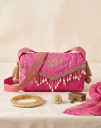 Fuchsia Pink Woven Quilted Sling Bag