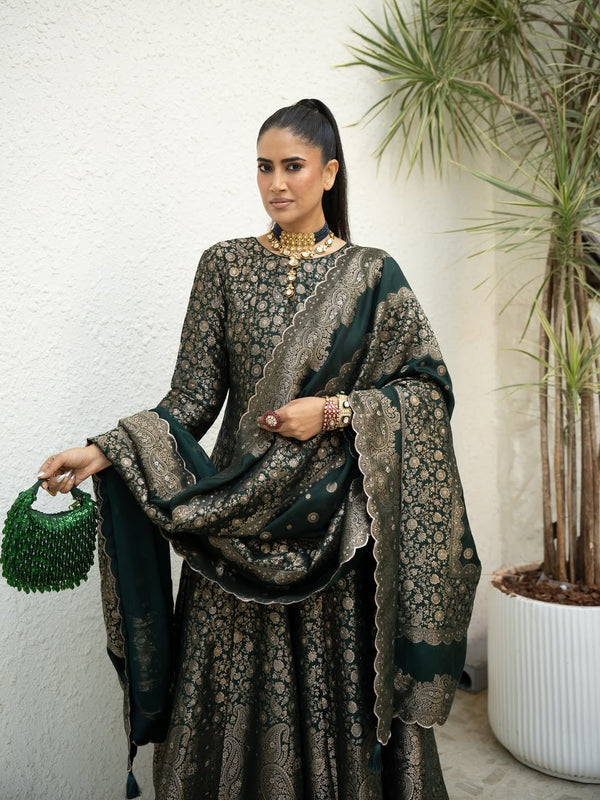 Noor Mahal Bottle Green Anarkali with Dupatta Set of 3