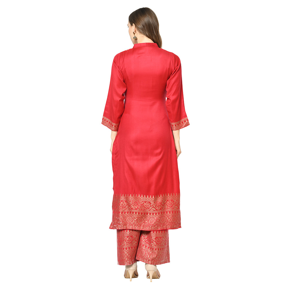 Kanthakari Acro Wool Red Dress Material with Stole