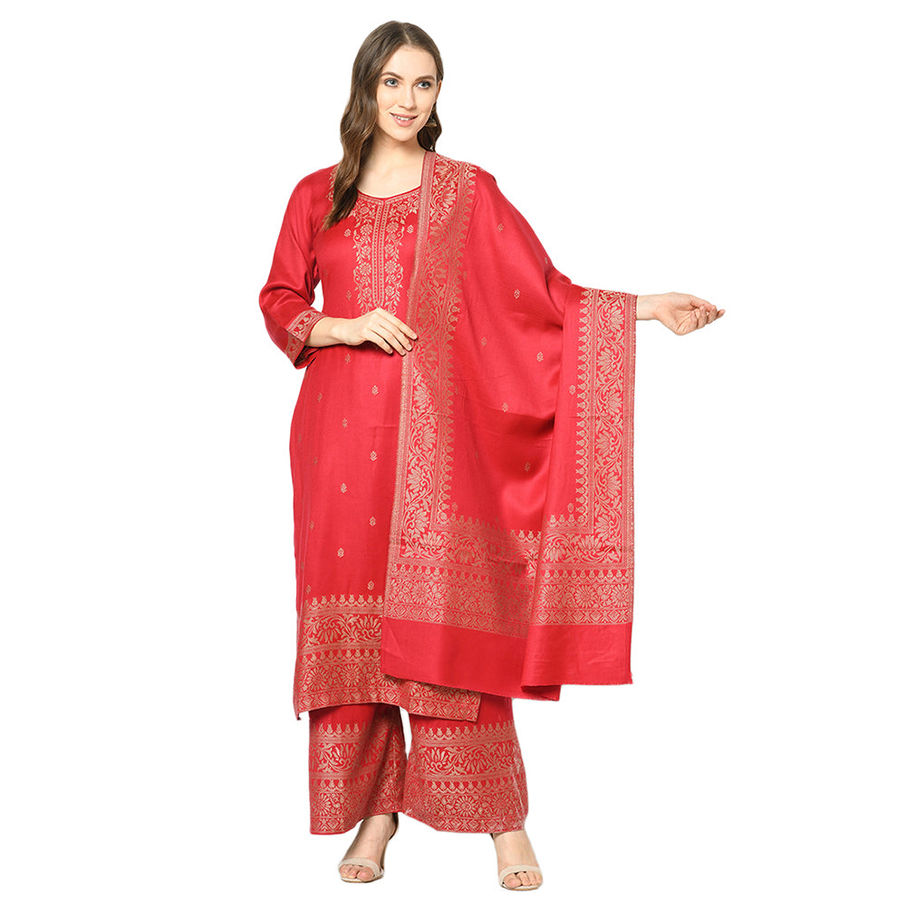 Kanthakari Acro Wool Red Dress Material with Stole