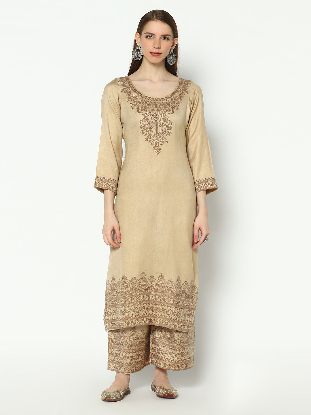Kanthakari Acro Wool Camel Dress Material with Stole