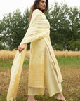 Cotton Silk Zari Woven Lemon Dress Material with Dupatta