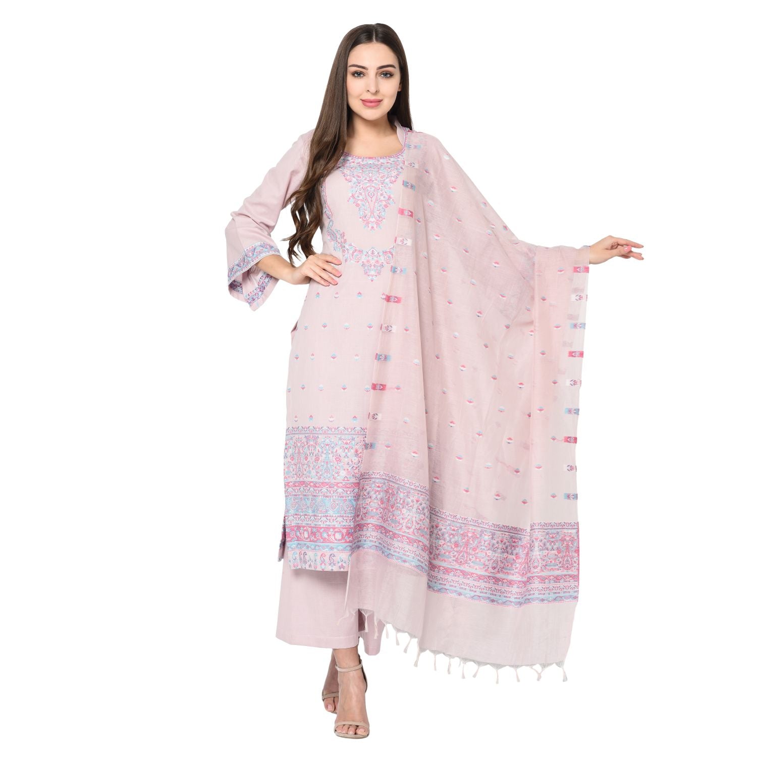 Pink Kashmiri Kani Work Cotton Silk 3-Piece Suit Set – Luxurion World