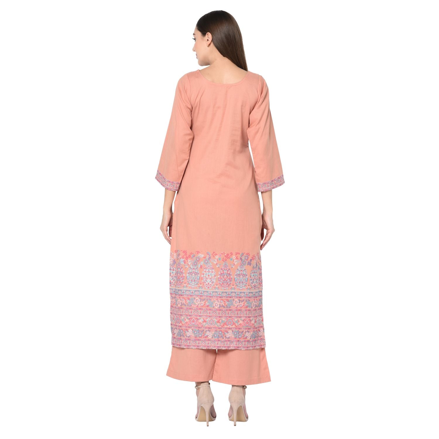 Cotton Kani Woven Peach Dress Material
