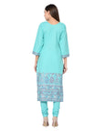 Cotton Kani Woven Turquoise Dress Material