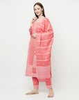 COTTON WOVEN CHIKANKARI PEACH DRESS MATERIAL WITH DUPATTA