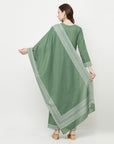 COTTON WOVEN CHIKANKARI OLIVE DRESS MATERIAL WITH DUPATTA