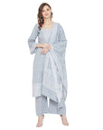 Chikankari Woven Cotton Grey Dress Material