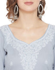 Chikankari Woven Cotton Grey Dress Material