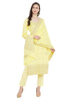 Chikankari Woven Cotton Lemon Dress Material
