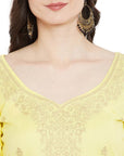 Chikankari Woven Cotton Lemon Dress Material