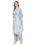Chikankari Woven Cotton Grey Dress Material