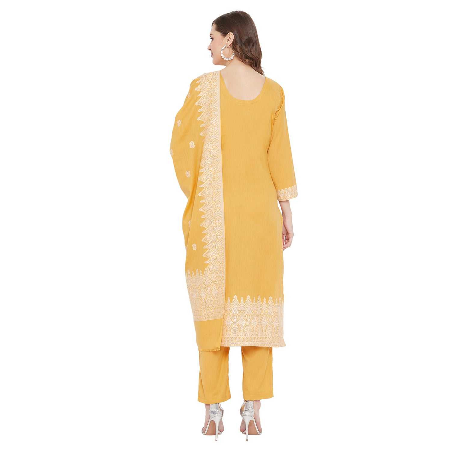 Chikankari Woven Cotton Yellow Dress Material