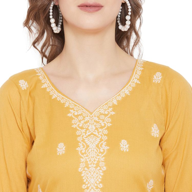 Chikankari Woven Cotton Yellow Dress Material