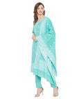 Chikankari Woven Cotton Sea Green Dress Material