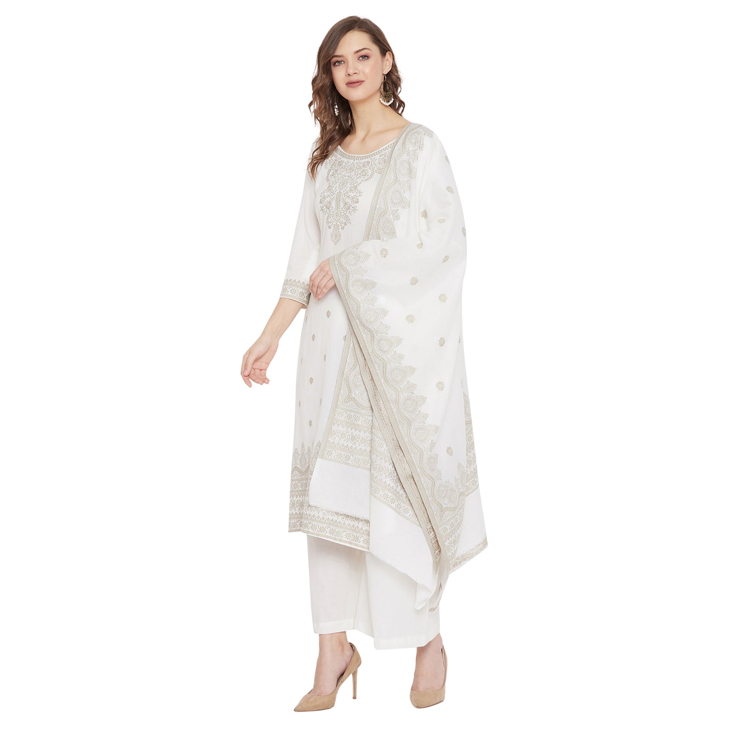 Chikankari Woven Cotton White Dress Material