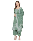 Chikankari Woven Cotton Olive Dress Material