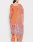 Cotton Kani Woven Orange Dress Material With Cotton Silk Dupatta