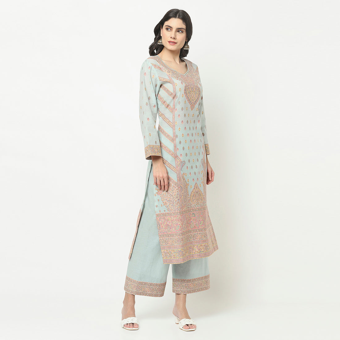 Organic Cotton Woven Design Unstitched Dress Material With Dupatta
