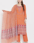 Cotton Kani Woven Orange Dress Material With Cotton Silk Dupatta