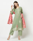 Cotton Woven Chikankari Design Unstitched Dress Material With dupatta