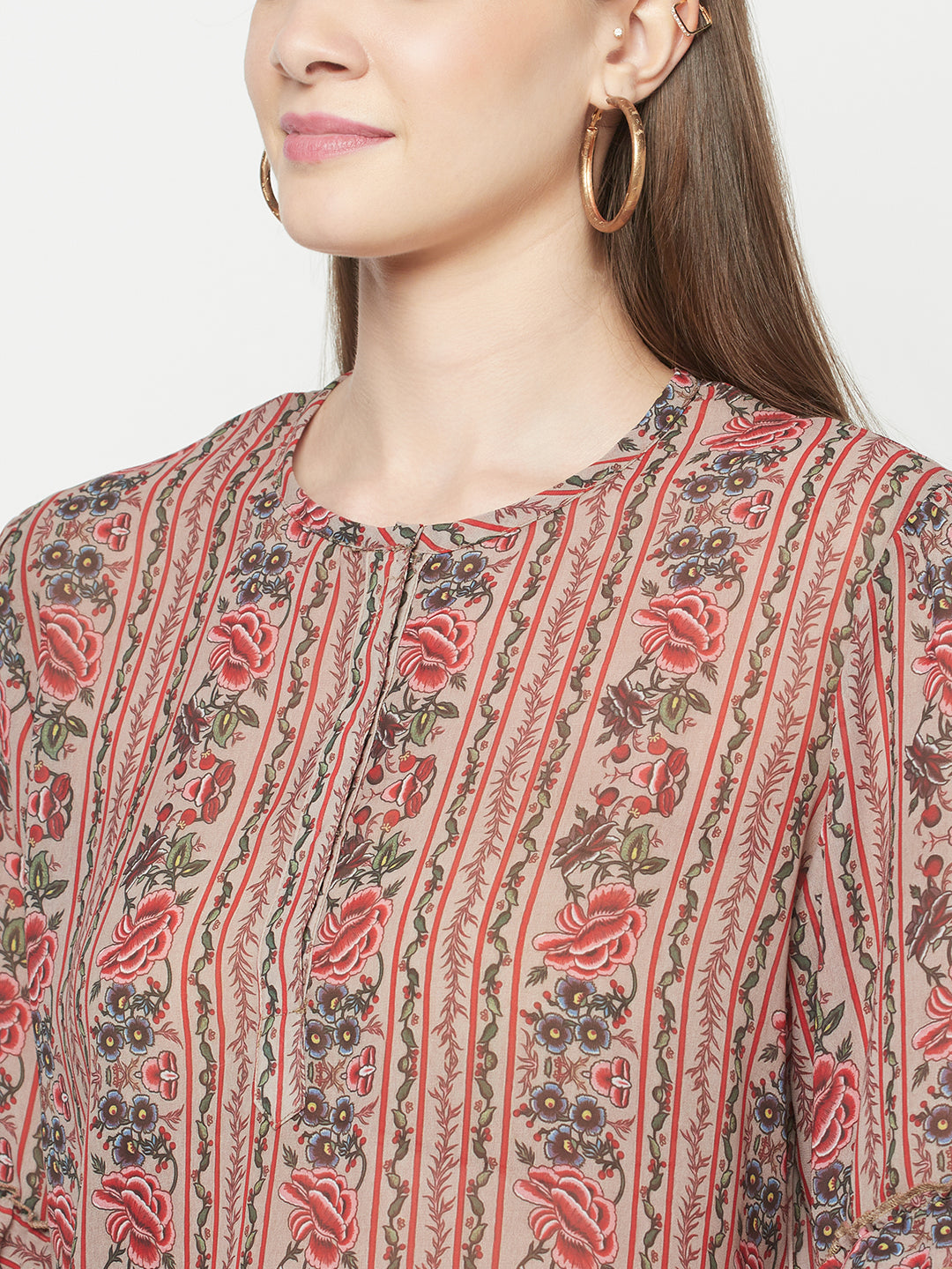 Casual Flared Sleeves Printed Women Multicolor Top