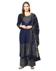 Kanthakari Acro Wool Navy Dress Material with Stole