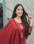 Acro Wool Maroon Dress Material with Stole