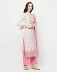 WOMEN COTTON WOVEN PINK DESIGN UNSTITCHED DRESS MATERIAL WITH CONTRAST DUPATTA