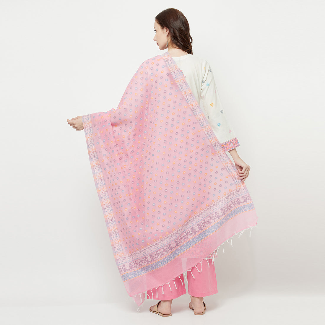WOMEN COTTON WOVEN PINK DESIGN UNSTITCHED DRESS MATERIAL WITH CONTRAST DUPATTA