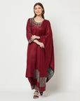 Acro Wool Maroon Dress Material with Stole