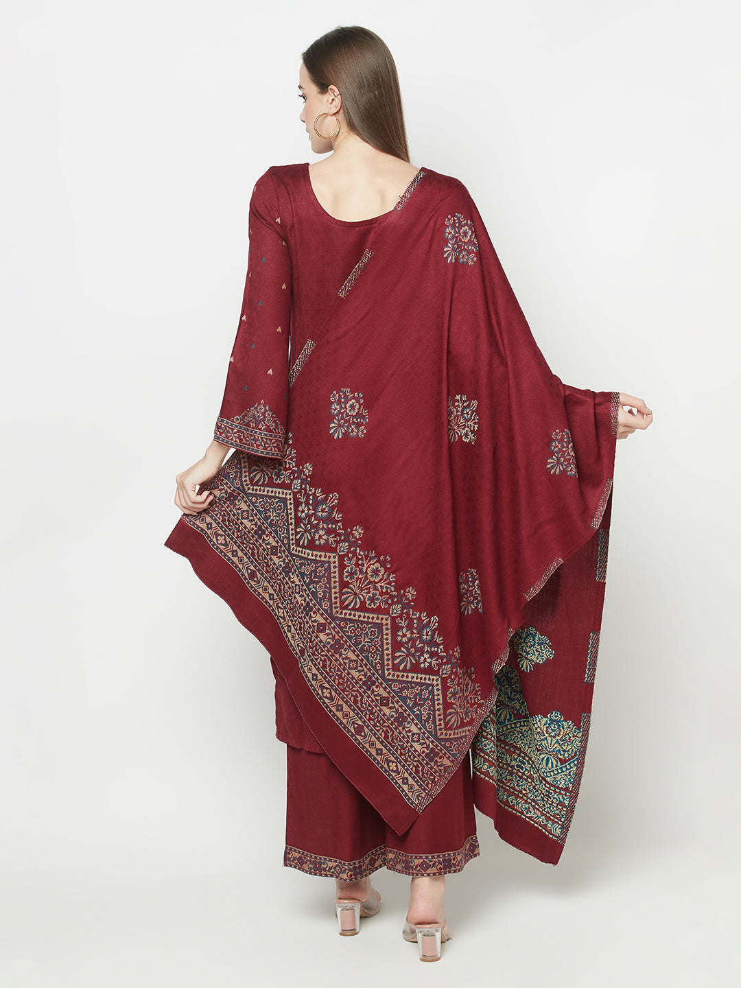Acro Wool Maroon Dress Material with Stole