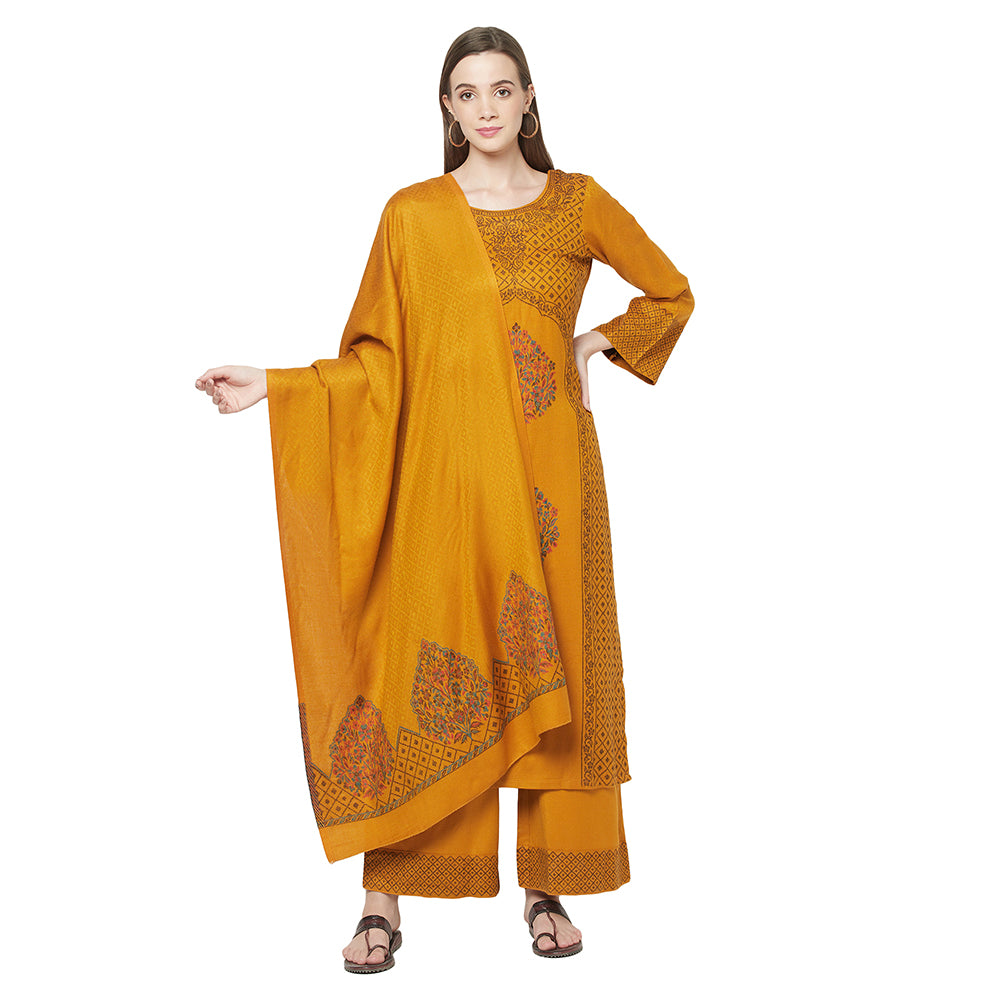 Acro Wool Mustard Dress Material with Stole