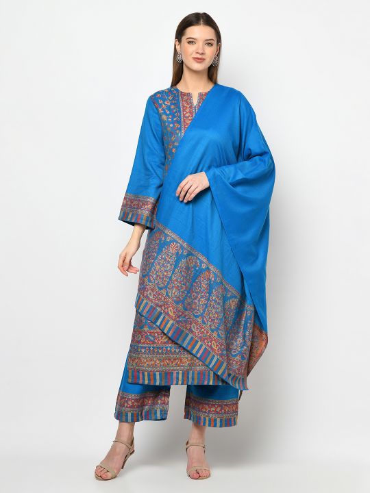 Acro Wool Ferozi Dress Material with Stole