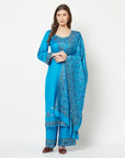 Acro Wool Sky Blue Dress Material with Stole