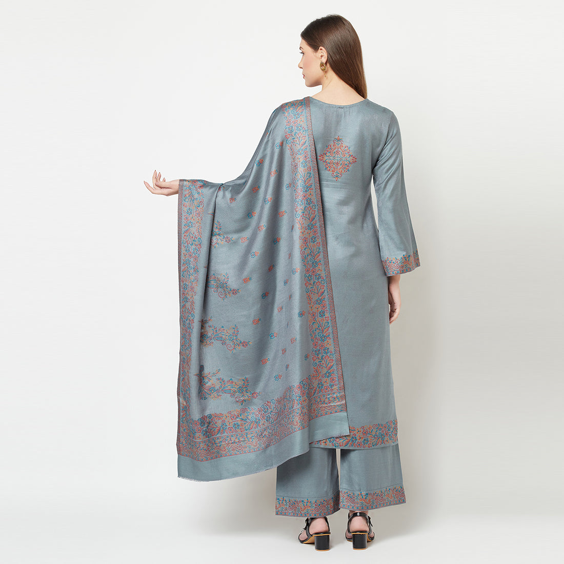 Acro Wool Grey Dress Material with Stole