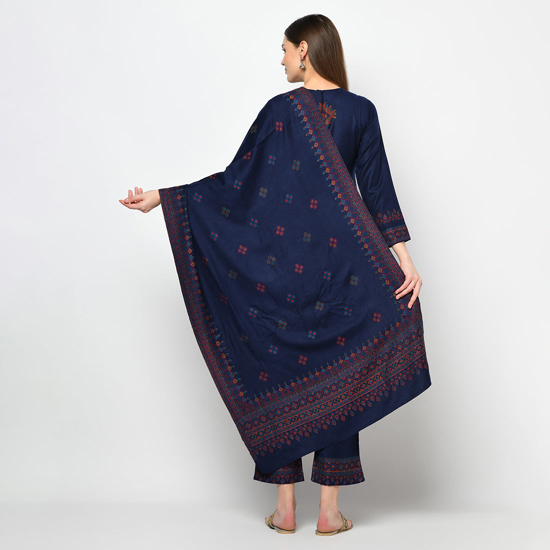 Acro Wool Navy Dress Material with Stole