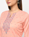 Cotton Kani Woven Peach Dress Material With 4 Side Patti Dupatta