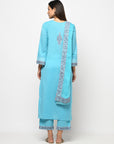 Cotton Kani Woven Blue Dress Material With 4 Side Patti Dupatta