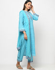 Cotton Kani Woven Blue Dress Material With 4 Side Patti Dupatta