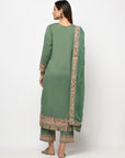 Cotton Kani Woven Green Dress Material With 4 Side Patti Dupatta