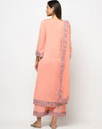 Cotton Kani Woven Peach Dress Material With 4 Side Patti Dupatta