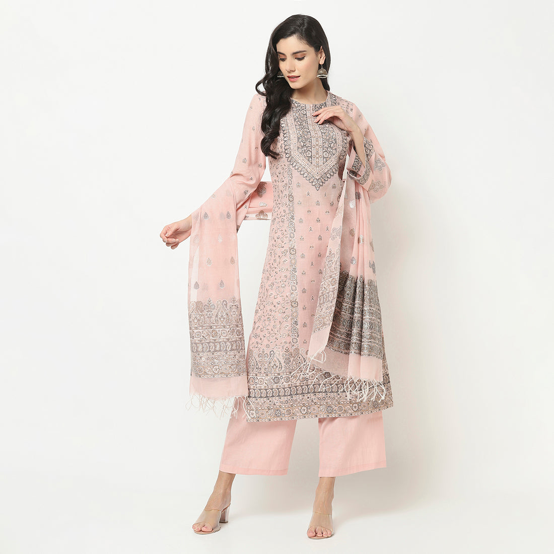 Organic Cotton Woven Design Unstitched Dress Material With Dupatta
