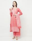 COTTON WOVEN CHIKANKARI PEACH DRESS MATERIAL WITH DUPATTA